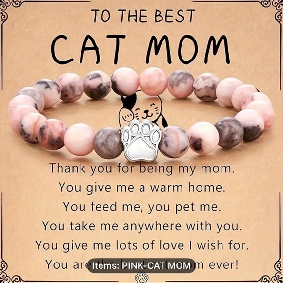 Pink and Gray Cat Mom Bracelet - Picture 1 of 5
